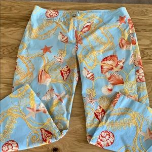 J McLaughlin Blue Seashell Print Capris